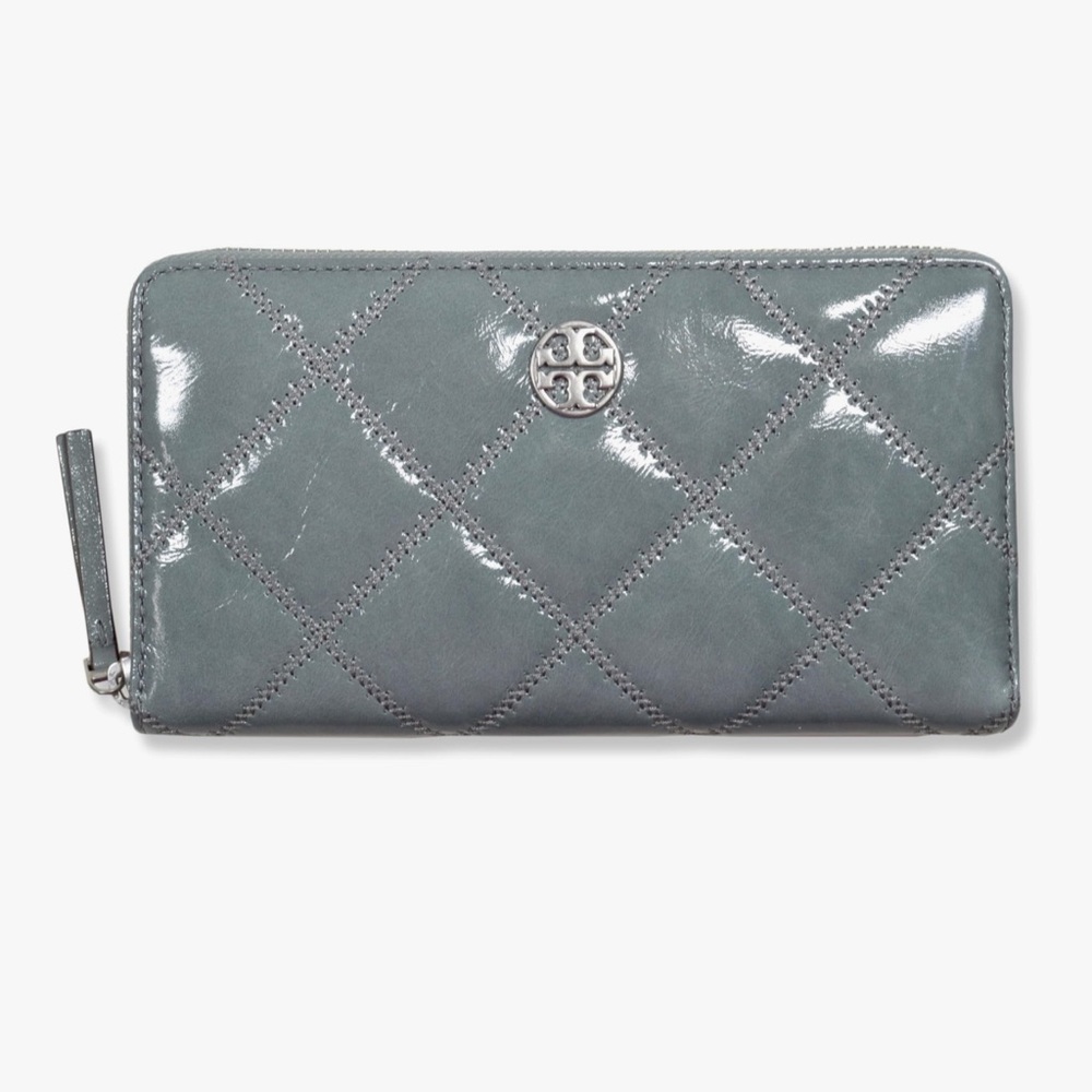 Tory Burch Womens Willa Shine Zip Around Continental Wallet, Snow Cloud